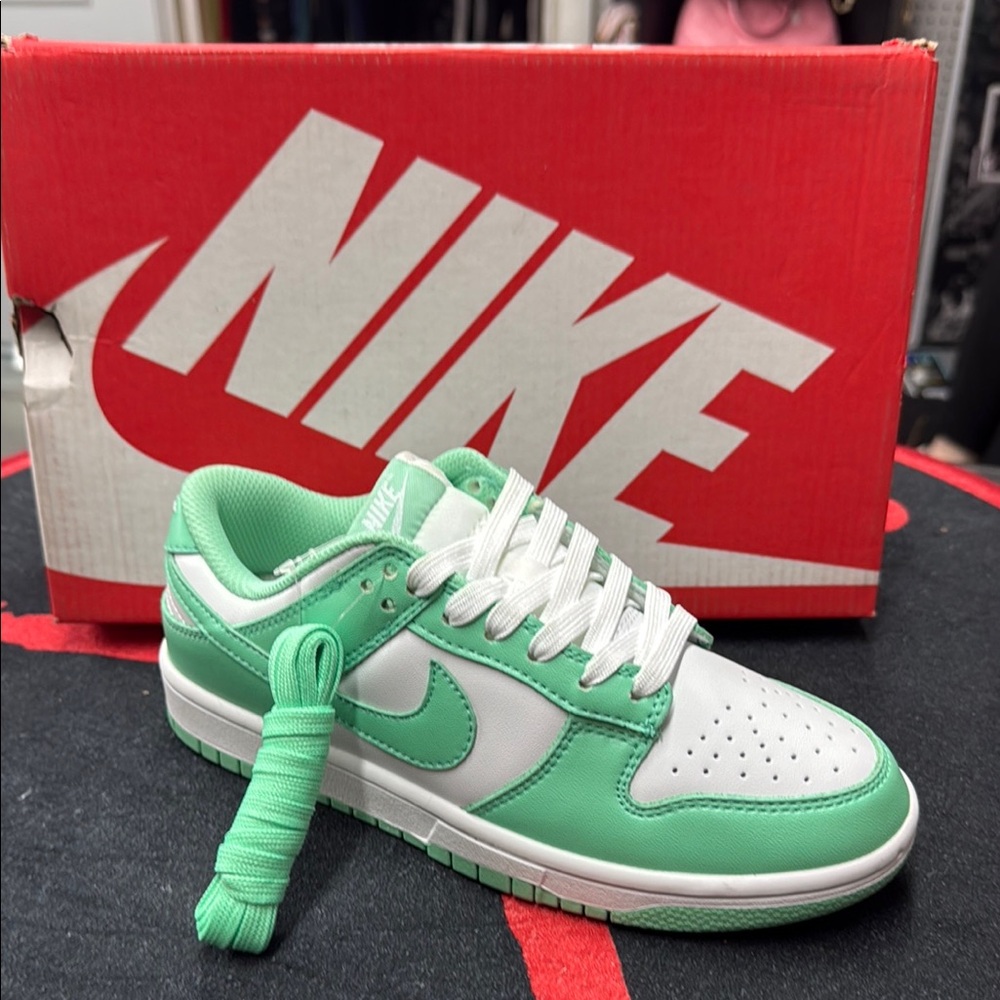 Custom Mint and White Low-Top Sneakers